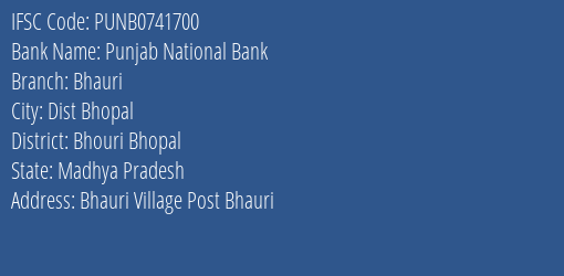 Punjab National Bank Bhauri Branch, Branch Code 741700 & IFSC Code PUNB0741700
