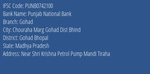 Punjab National Bank Gohad Branch IFSC Code