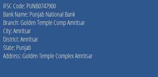 Punjab National Bank Golden Temple Comp Amritsar Branch IFSC Code