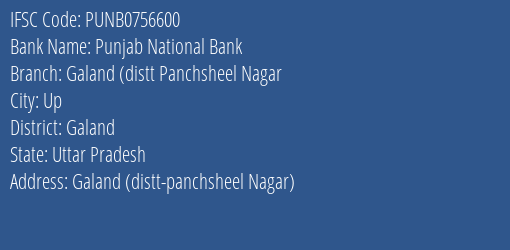 Punjab National Bank Galand Distt Panchsheel Nagar Branch Galand IFSC Code PUNB0756600