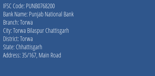 Punjab National Bank Torwa Branch Torwa IFSC Code PUNB0768200