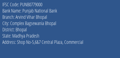 Punjab National Bank Arvind Vihar Bhopal Branch IFSC Code