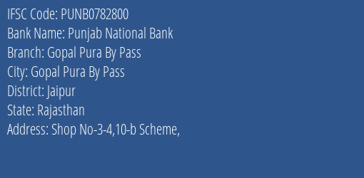 Punjab National Bank Gopal Pura By Pass Branch Jaipur IFSC Code PUNB0782800