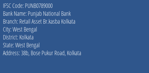 Punjab National Bank Retail Asset Br.kasba Kolkata Branch IFSC Code