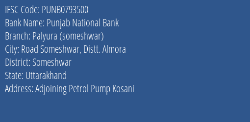 Punjab National Bank Palyura Someshwar Branch Someshwar IFSC Code PUNB0793500