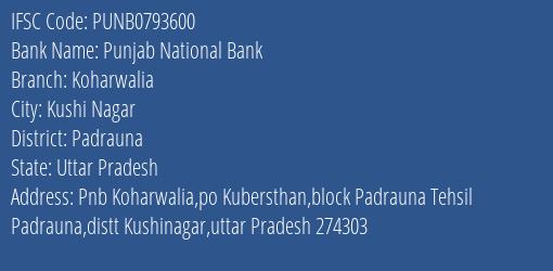 Punjab National Bank Koharwalia Branch Padrauna IFSC Code PUNB0793600