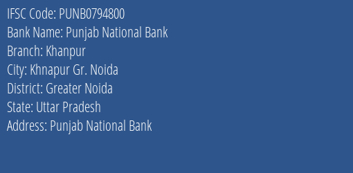 Punjab National Bank Khanpur Branch IFSC Code