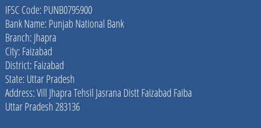 Punjab National Bank Jhapra Branch Faizabad IFSC Code PUNB0795900