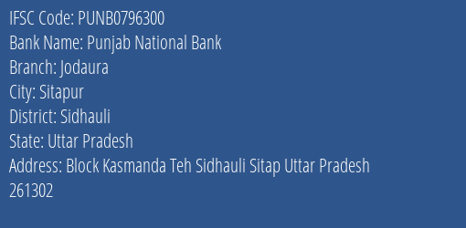 Punjab National Bank Jodaura Branch Sidhauli IFSC Code PUNB0796300