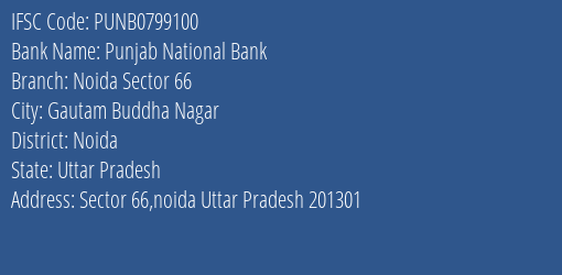 Punjab National Bank Noida Sector 66 Branch Noida IFSC Code PUNB0799100