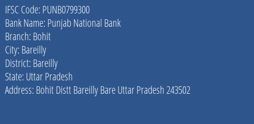 Punjab National Bank Bohit Branch Bareilly IFSC Code PUNB0799300