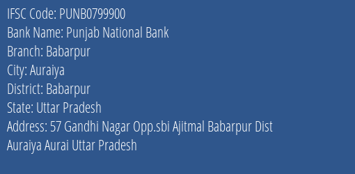 Punjab National Bank Babarpur Branch Babarpur IFSC Code PUNB0799900
