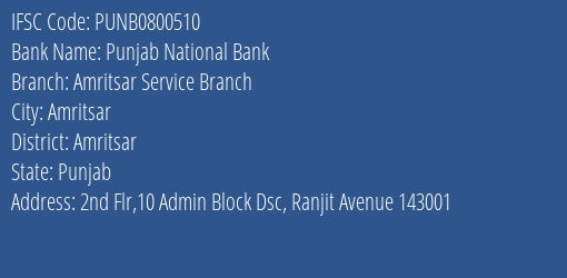 Punjab National Bank Amritsar Service Branch Branch IFSC Code