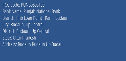 Punjab National Bank Pnb Loan Point Ram Budaun Branch Budaun Up Central IFSC Code PUNB0803100