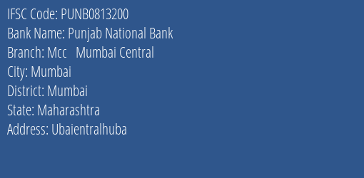 Punjab National Bank Mcc Mumbai Central Branch IFSC Code