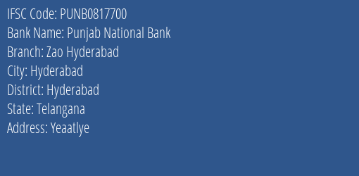 Punjab National Bank Zao Hyderabad Branch Hyderabad IFSC Code PUNB0817700