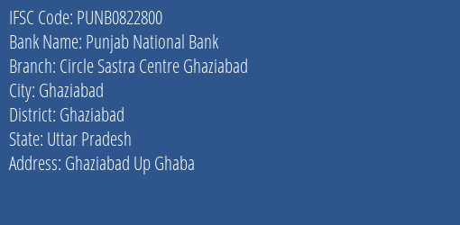 Punjab National Bank Circle Sastra Centre Ghaziabad Branch Ghaziabad IFSC Code PUNB0822800