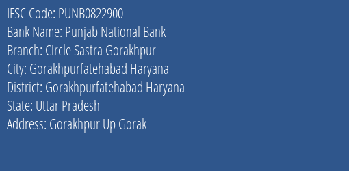 Punjab National Bank Circle Sastra Gorakhpur Branch Gorakhpurfatehabad Haryana IFSC Code PUNB0822900