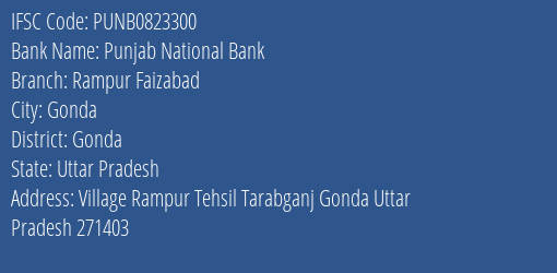 Punjab National Bank Rampur Faizabad Branch Gonda IFSC Code PUNB0823300