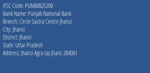 Punjab National Bank Circle Sastra Centre Jhansi Branch Jhansi IFSC Code PUNB0825200
