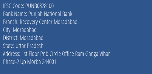 Punjab National Bank Recovery Center Moradabad Branch Moradabad IFSC Code PUNB0828100