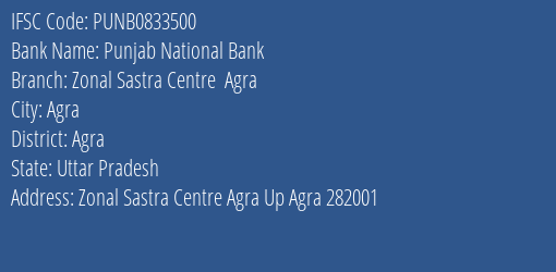 Punjab National Bank Zonal Sastra Centre Agra Branch Agra IFSC Code PUNB0833500