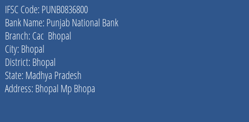 Punjab National Bank Cac Bhopal Branch IFSC Code