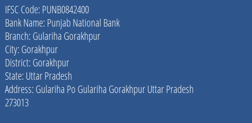 Punjab National Bank Gulariha Gorakhpur Branch, Branch Code 842400 & IFSC Code Punb0842400