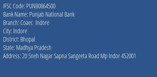 Punjab National Bank Coaec Indore Branch IFSC Code
