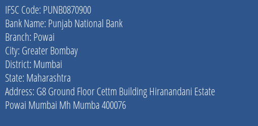 Punjab National Bank Powai Branch IFSC Code