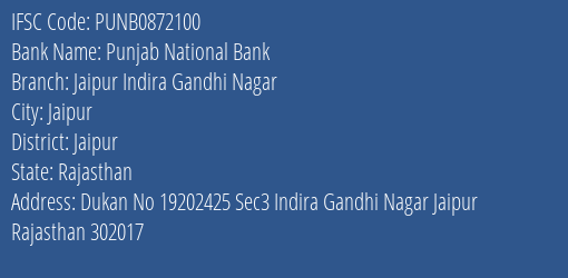 Punjab National Bank Jaipur Indira Gandhi Nagar Branch IFSC Code