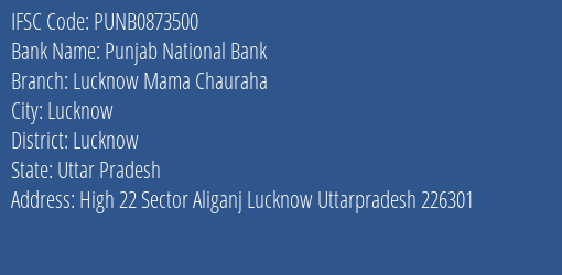 Punjab National Bank Lucknow Mama Chauraha Branch Lucknow IFSC Code PUNB0873500