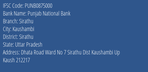 Punjab National Bank Sirathu Branch Sirathu IFSC Code PUNB0875000