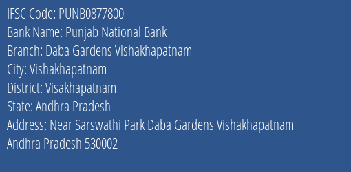 Punjab National Bank Daba Gardens Vishakhapatnam Branch IFSC Code