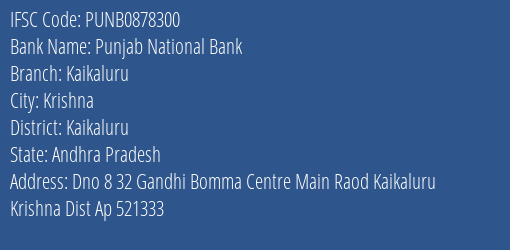 Punjab National Bank Kaikaluru Branch Kaikaluru IFSC Code PUNB0878300
