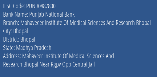 Punjab National Bank Mahaveeer Institute Of Medical Sciences And Research Bhopal Branch IFSC Code
