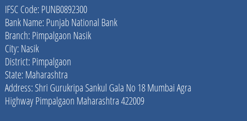 Punjab National Bank Pimpalgaon Nasik Branch Pimpalgaon IFSC Code PUNB0892300