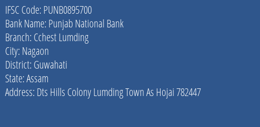 Punjab National Bank Cchest Lumding Branch Guwahati IFSC Code PUNB0895700