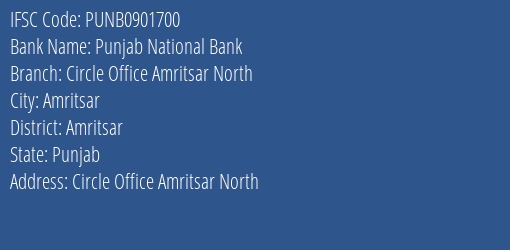 Punjab National Bank Circle Office Amritsar North Branch IFSC Code