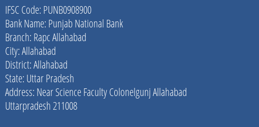 Punjab National Bank Rapc Allahabad Branch Allahabad IFSC Code PUNB0908900