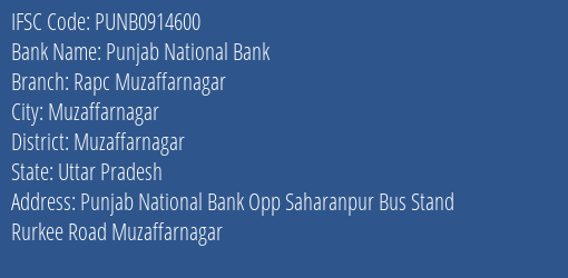 Punjab National Bank Rapc Muzaffarnagar Branch Muzaffarnagar IFSC Code PUNB0914600