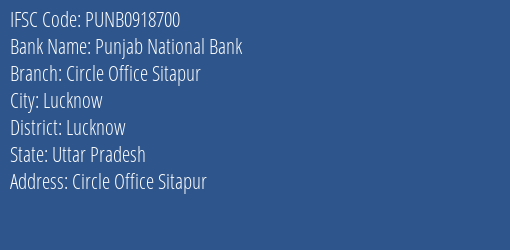 Punjab National Bank Circle Office Sitapur Branch Lucknow IFSC Code PUNB0918700