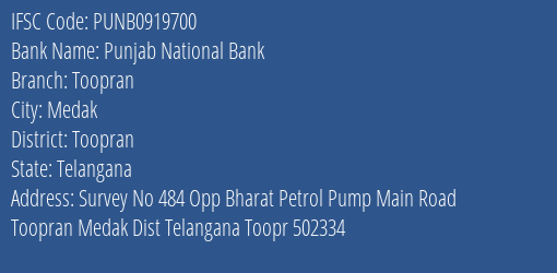 Punjab National Bank Toopran Branch Toopran IFSC Code PUNB0919700