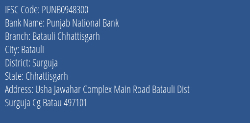 Punjab National Bank Batauli Chhattisgarh Branch Surguja IFSC Code PUNB0948300