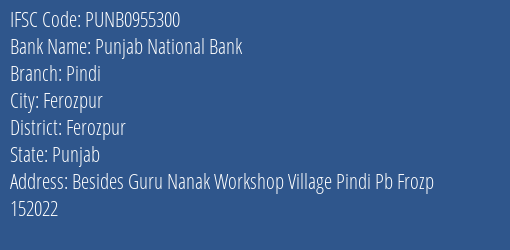 Punjab National Bank Pindi Branch Ferozpur IFSC Code PUNB0955300