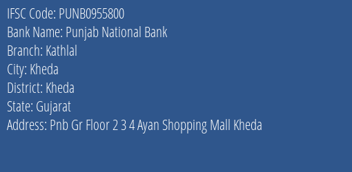Punjab National Bank Kathlal Branch, Branch Code 955800 & IFSC Code PUNB0955800