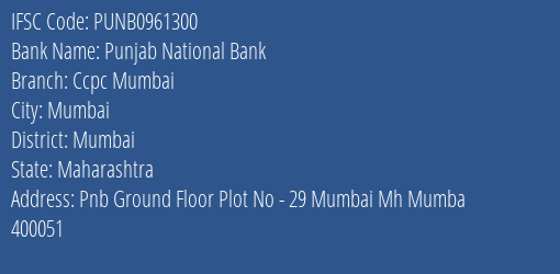 Punjab National Bank Ccpc Mumbai Branch IFSC Code