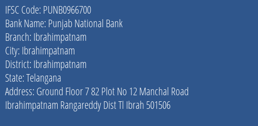 Punjab National Bank Ibrahimpatnam Branch Ibrahimpatnam IFSC Code PUNB0966700