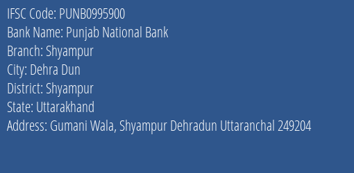 Punjab National Bank Shyampur Branch Shyampur IFSC Code PUNB0995900