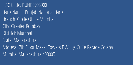 Punjab National Bank Circle Office Mumbai Branch IFSC Code